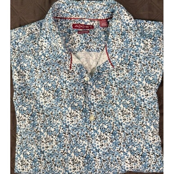 Perry Ellis Other - Axist by Perry Ellis‎ Mens XL Blue Print Stretch Long Sleeve Shirt Silk-Feel